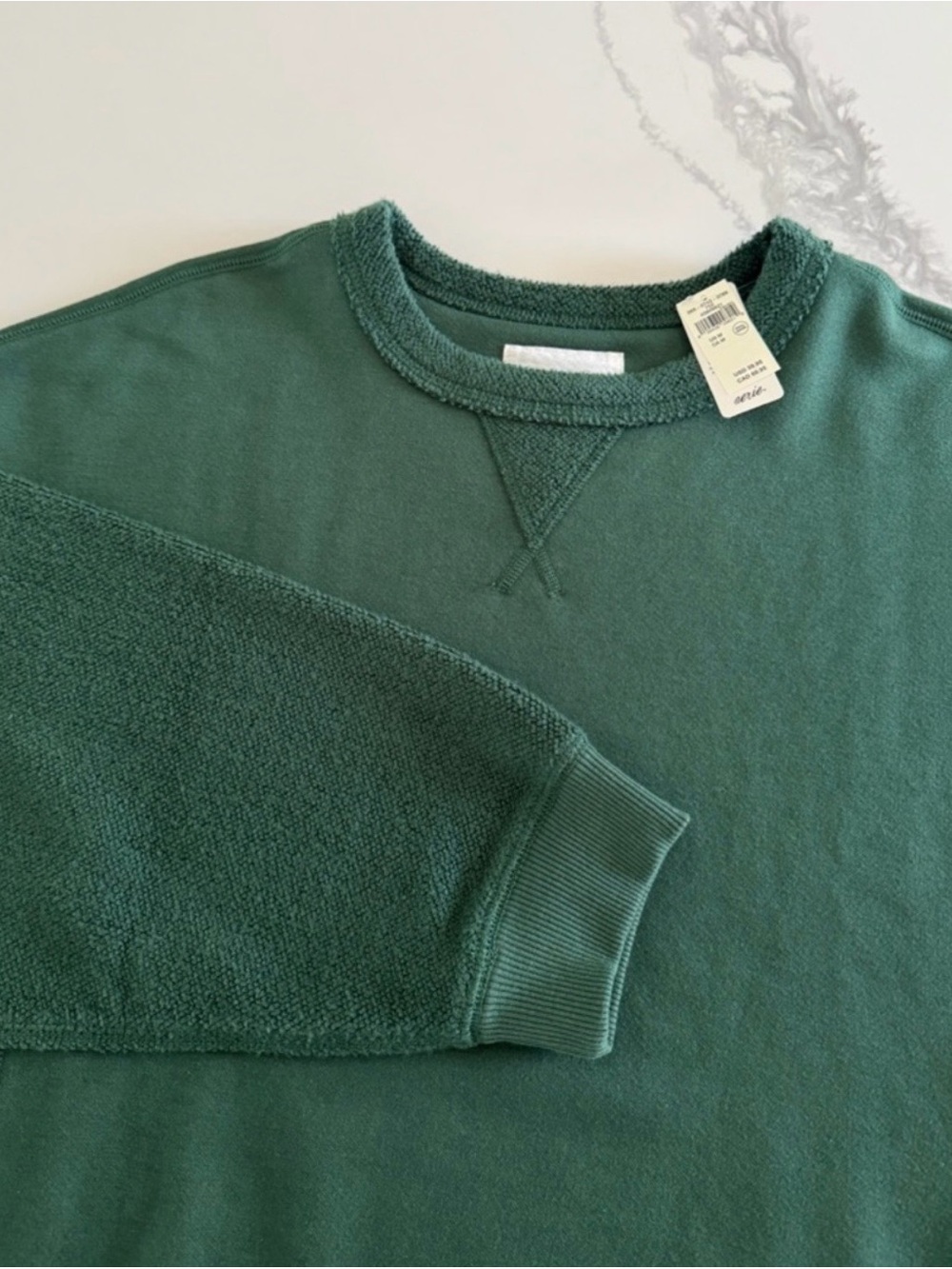 NWT Aerie Tres Chic Chenille Sweatshirt Rugged Green Size M - Picture 2 of 4